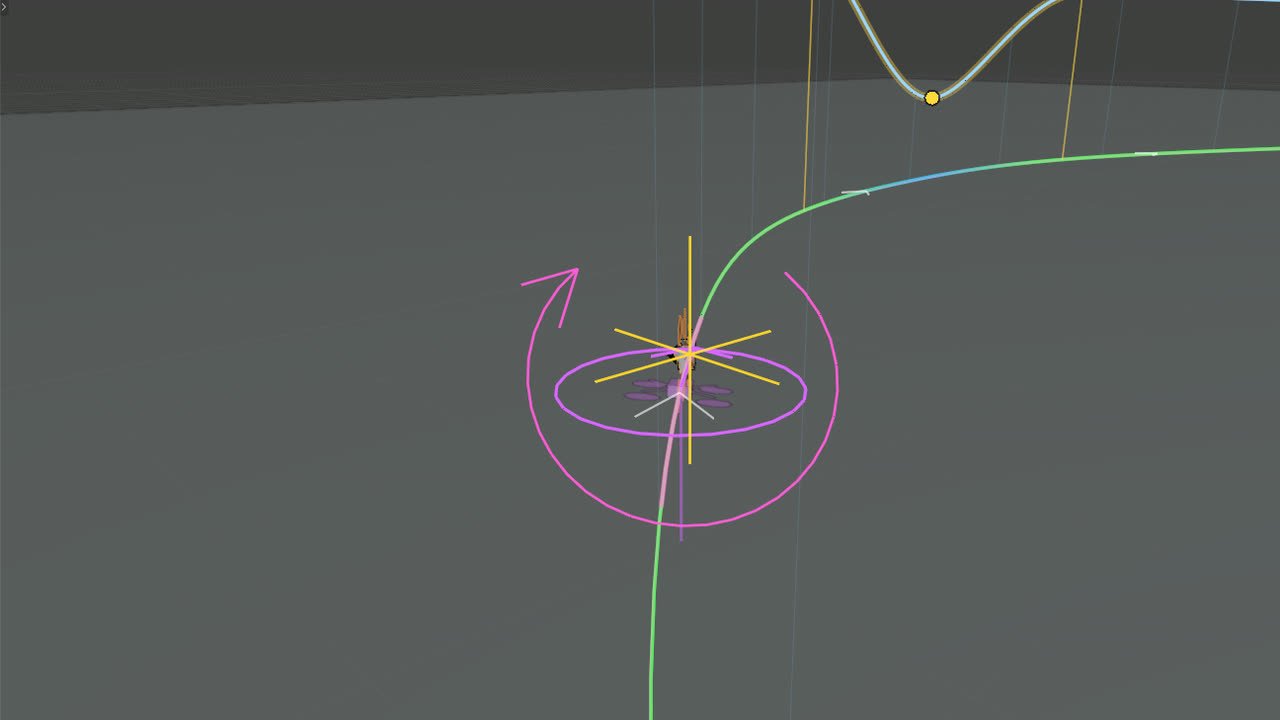 The playhead drone on the path with a trick arrow, and the speed curve standing over the path