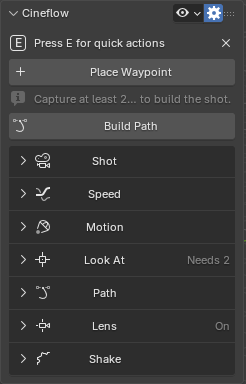 The Cineflow N-panel in Blender