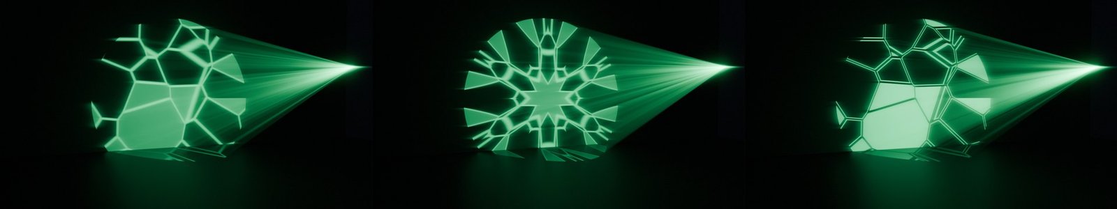 The Facets pattern three times: plain, kaleidoscoped, and reduced to outlines