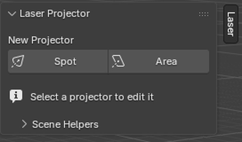 The Laser sidebar before anything is selected: New Projector with Spot and Area buttons